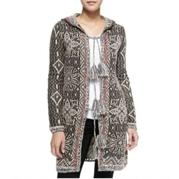 FREE PEOPLE KAI TASSEL HOODED CARDIGAN XS BOHO RUSTIC INDIE COTTAGECORE - Picture 1 of 9